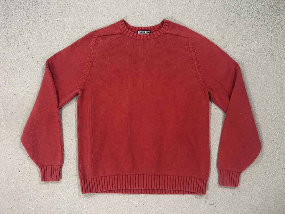 Vintage Lands' End Sweater Youth 14-16 Red Knit Crewneck Pullover Made In Japan